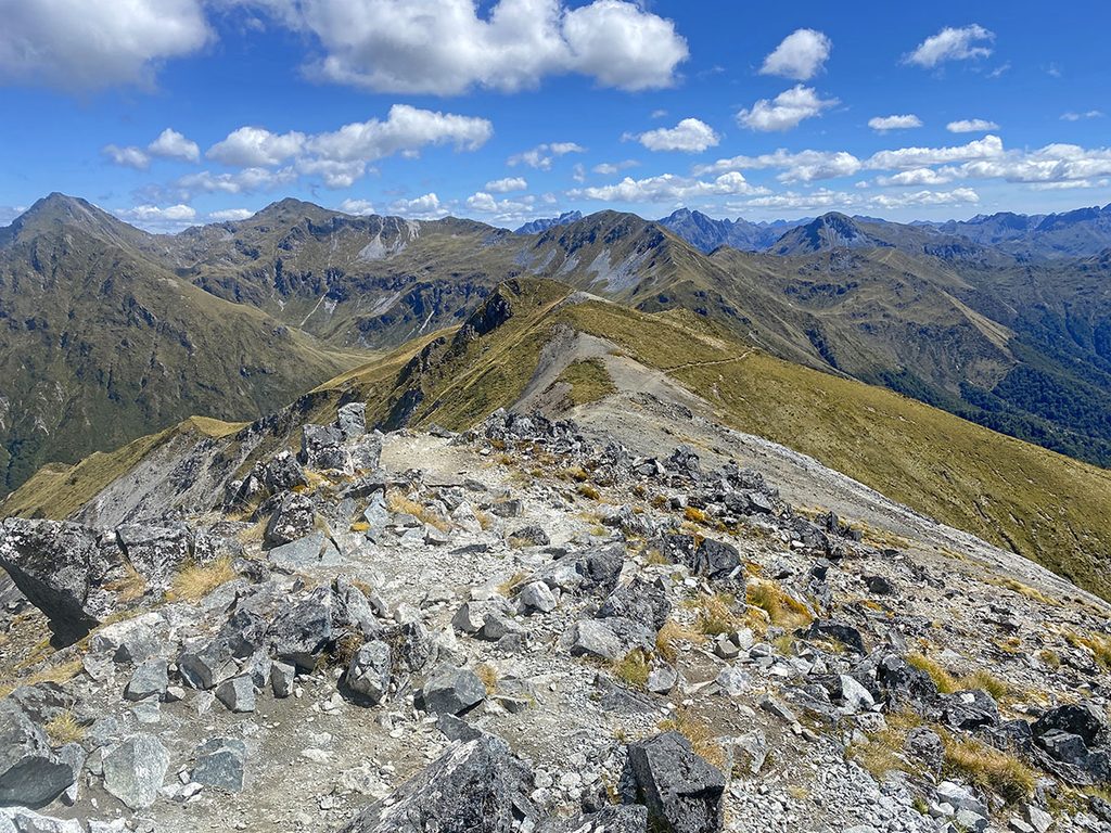 Het uitzicht vanaf Mt Luxmore op de Kepler Track